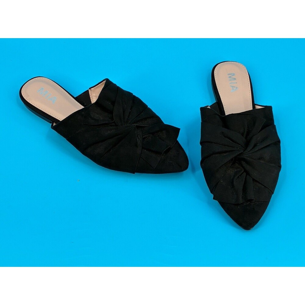 MIA Women’s Size 9 Black Pointed Toe Bow Mule Flats Slip On Shoes
